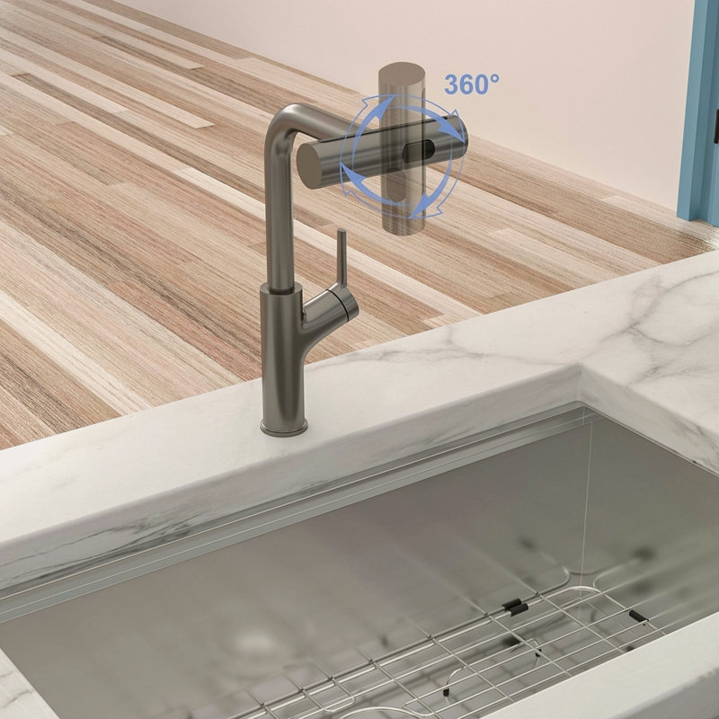 Robinet de cuisine rétractable 360 ° avec 4 modes de jet, Bronze industriel-noir