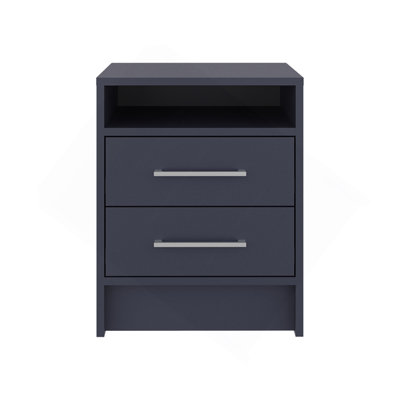 Eter Nightstand Minimalist Modern Style, Superior Top Shelf, One Open Storage Shelf And Two Drawers, Light Oak, Blue