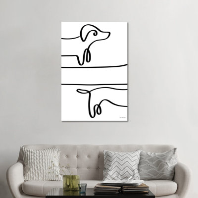 One Line Dachshund - reproduction d'art murale - toile tendue