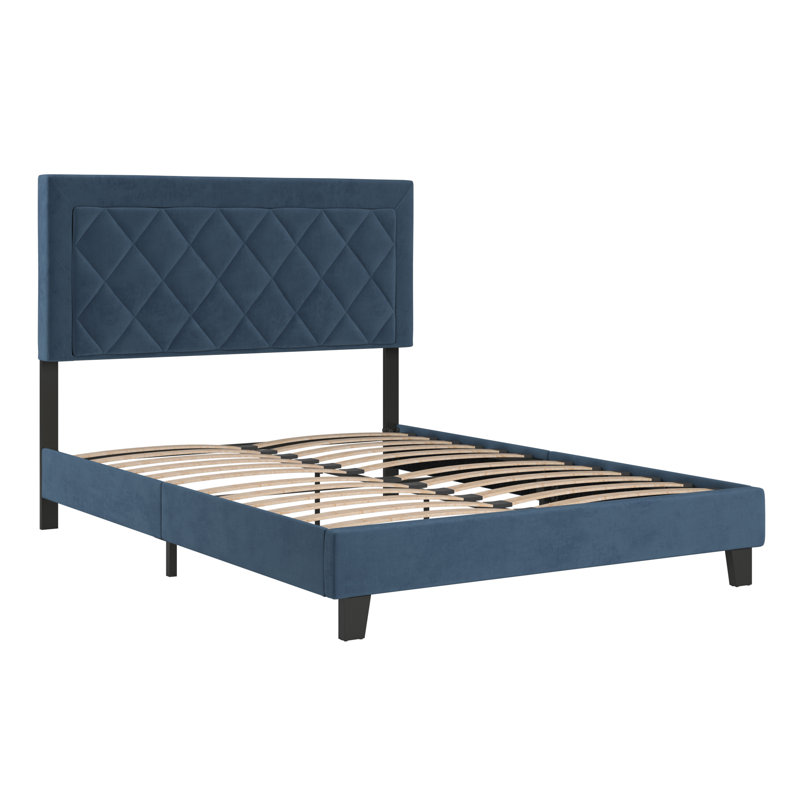 Lit plateforme tapissier Aguadilla, Double, Bleu