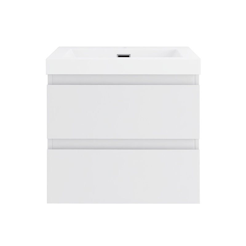 24'' Wall-Mounted Single Bathroom Vanity  With Integrated Resin Top, White