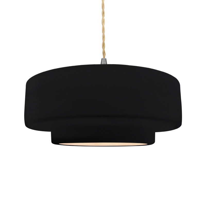 Luminaire suspendu à 1 lumière Meydan, H 6 po x l 16,25 po x P 16,25 po, Noir brillant / blanc mat, Nickel brossé