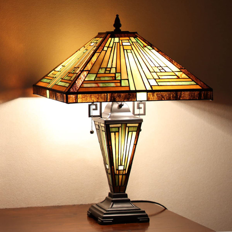 Grande lampe de table Tiffany à 3 lumières avec veilleuse Mission