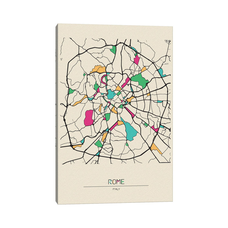 Rome, Italie, carte par - Giclée sur toile tendue avec châssis, H 18 po x l 12 po x 1,5 po