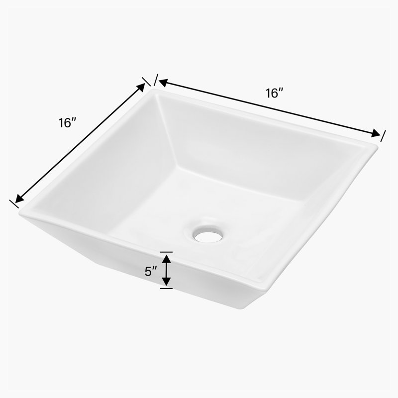Hewei 16'' White Ceramic Square Vessel Bathroom Sink