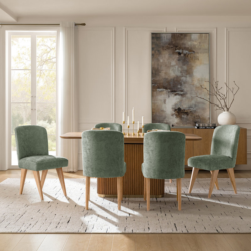Ensemble de chaises de salle à manger rembourrées avec pieds en bois massif de l 19 po Jeremias, 6, Beige