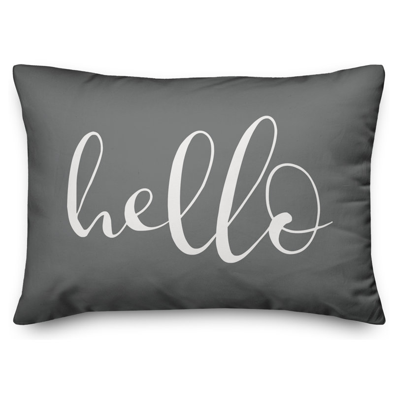  Hello Outdoor Rectangular Pillow Cover & Insert, Dark Gray/White