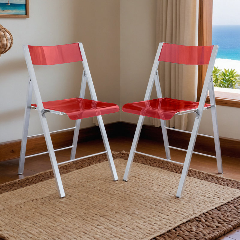 Chaise pliante en acrylique transparent avec structure en acier inoxydable et repose-pieds - Chaise d'appoint empilable à dossier ouvert