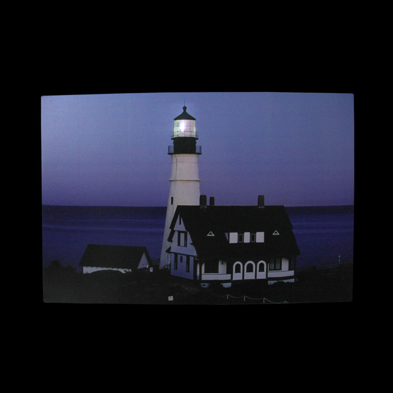 LED Lighted Dusk Lighthouse Seaside Scene Canvas Wall Art
