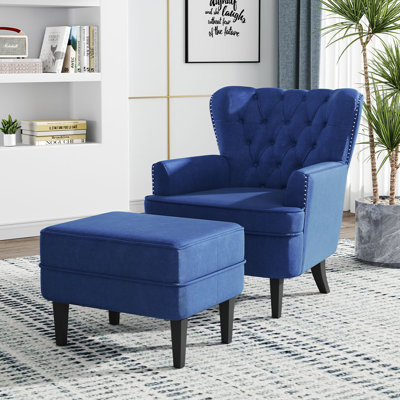 Medaryville Velvet Wingback Chair with Footstool