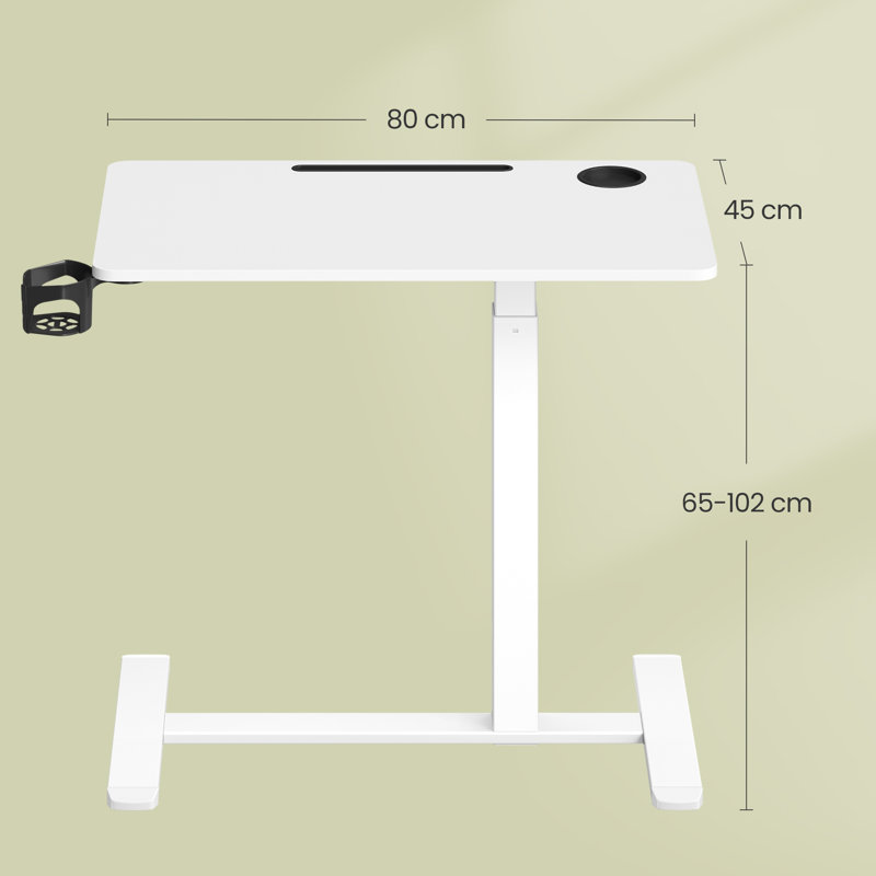 Table de lit à hauteur réglable avec roulettes, bureau d'ordinateur mobile avec rangement, H 40,2 po x l 31,5 po x P 15,7 po