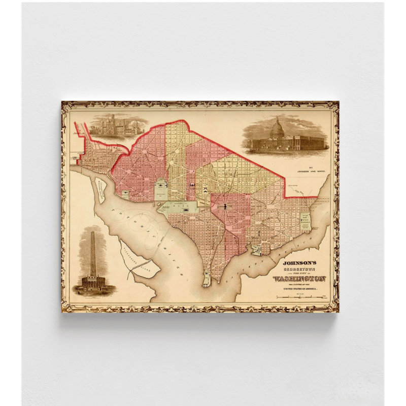 Washington DC 1862, carte de l'État de Washington antique, carte de Washington, bureau de Washington DC, carte ancienne, décoration, bibliothèque murale