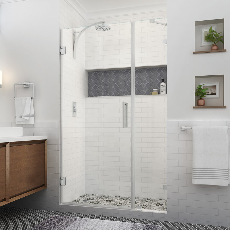 Nautis XL 45.25 - 46.25 in. W x 80 in. H Hinged Frameless Shower Door with Clear StarCast Glass, Brushed Gold
