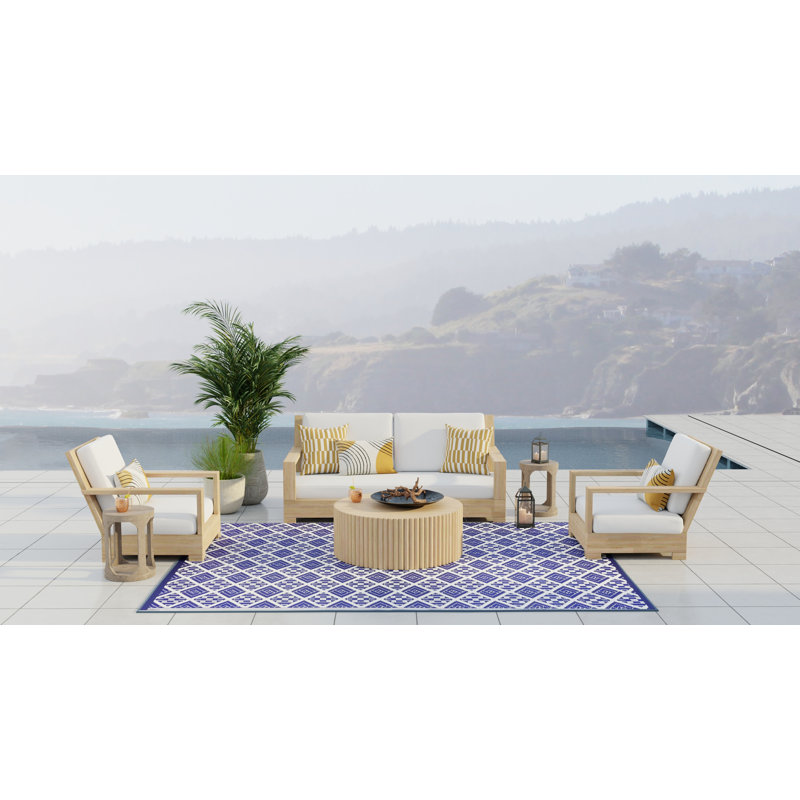 Scotch Outdoor Mat, Blue & White, Reversible Mat For Patio, Porch, Deck, Floor Mat, Rectangle 5' x 8'