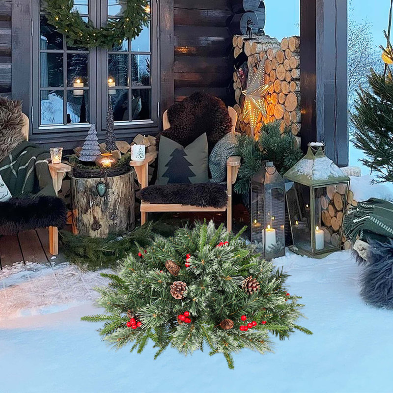 Arbre de Noël 20 po avec branches à aiguilles en pin, pommes de pin et berrie rouge pour le porche, l'allée ou le vestibule