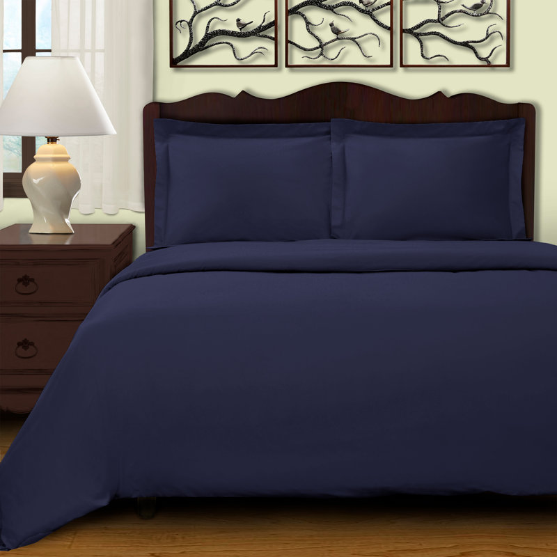 Twin Navy Blue Egyptian Cotton Duvet Cover Set with Sham