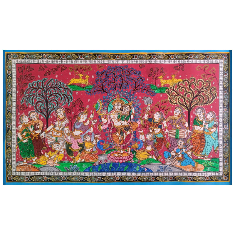 Rasleela - Vue de célébration avec Radha et Gopis | Couleurs naturelles sur toile | Par Sachikant