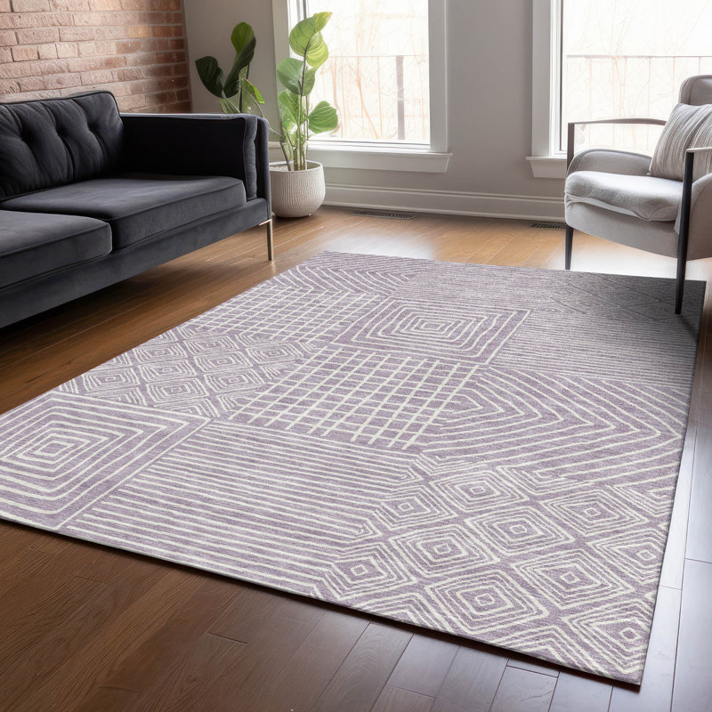 Lavender Geometric Flat Woven Washable Synthetic Rug