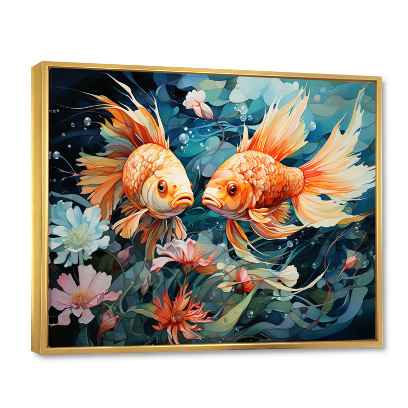 Pêche fantaisiste I - impression, H 30 po x l 40 po x P 1,5 po, Cadre flottant doré