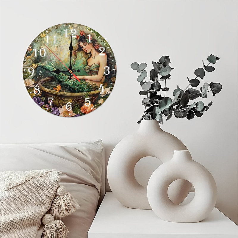 Horloge murale en bois 10 po, mouvement silencieux, à piles (piles AA non incluses), décor artistique, parfait pour les décorations
