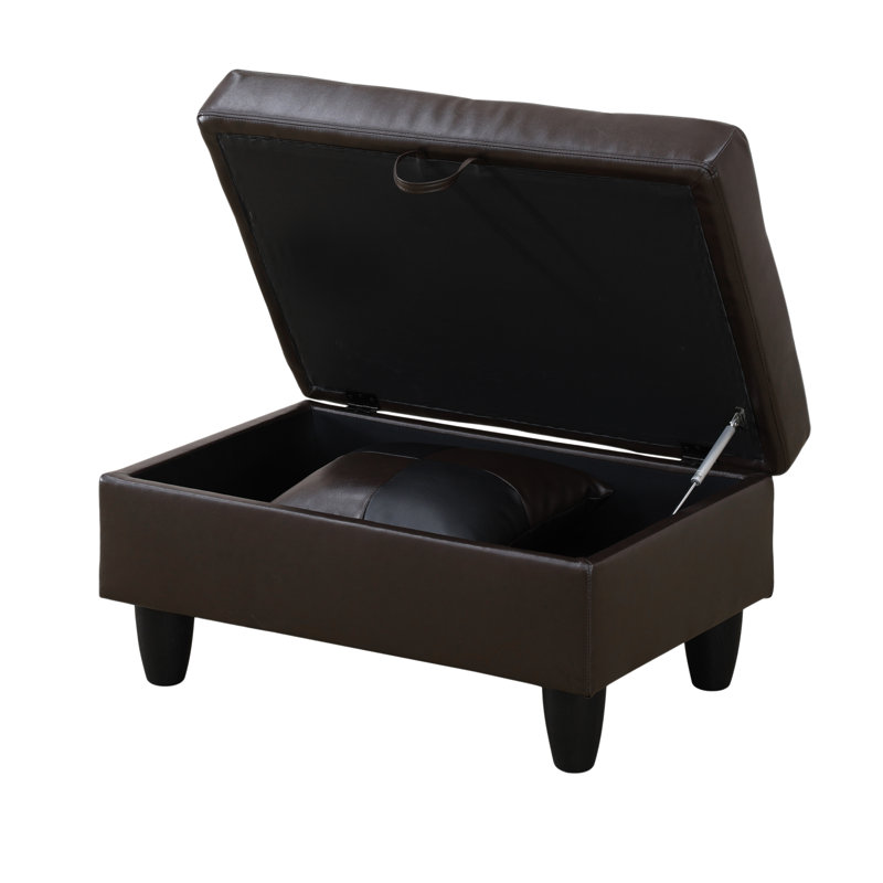 Faux Leather Ottoman, Black, Brown Faux Leather