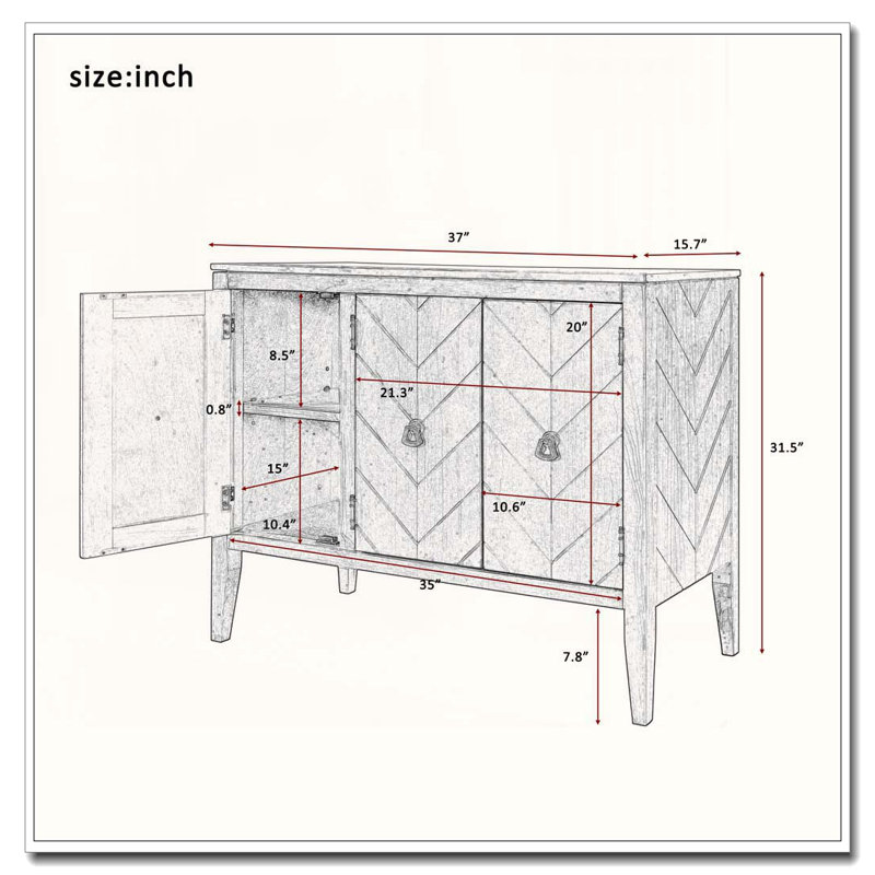 Storage Sideboard with Adjustable Shelves, Retro Metal Handles, and Pinewood Legs, Navy Blue