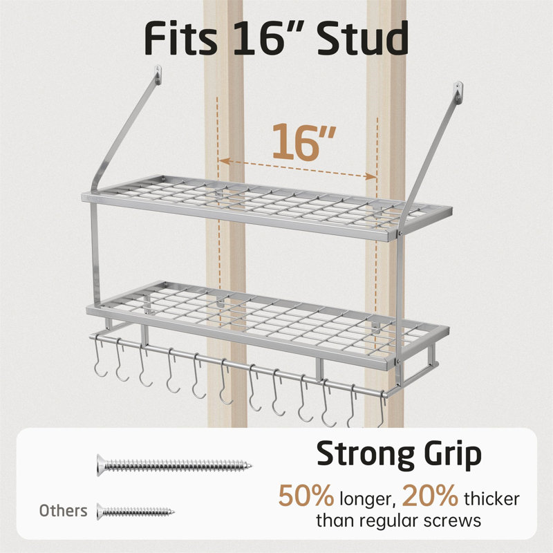 Iron Wall Mounted Pot Rack, Silver
