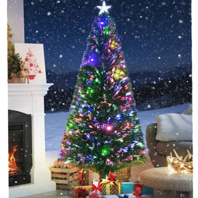 Arbre de Noël artificiel illuminé 6 pi avec lumières DEL multicolores et brins de fibre optique, branches en PVC dense pour un look réaliste