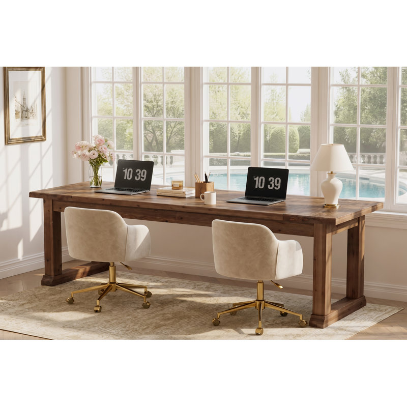 Bureau d'ordinateur en bois massif de 220 cm de long, grand poste de travail pour bureau à domicile
