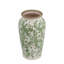 White Ceramic Flower Vase With Green Floral Pattern