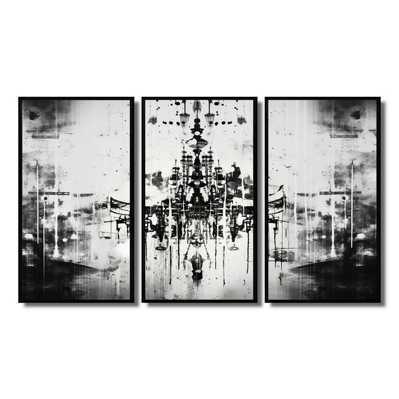 Reneau - Ensemble d'art mural lustre Glam, Cadre flottant noir, H 32 po x l 48 po x P 1 po