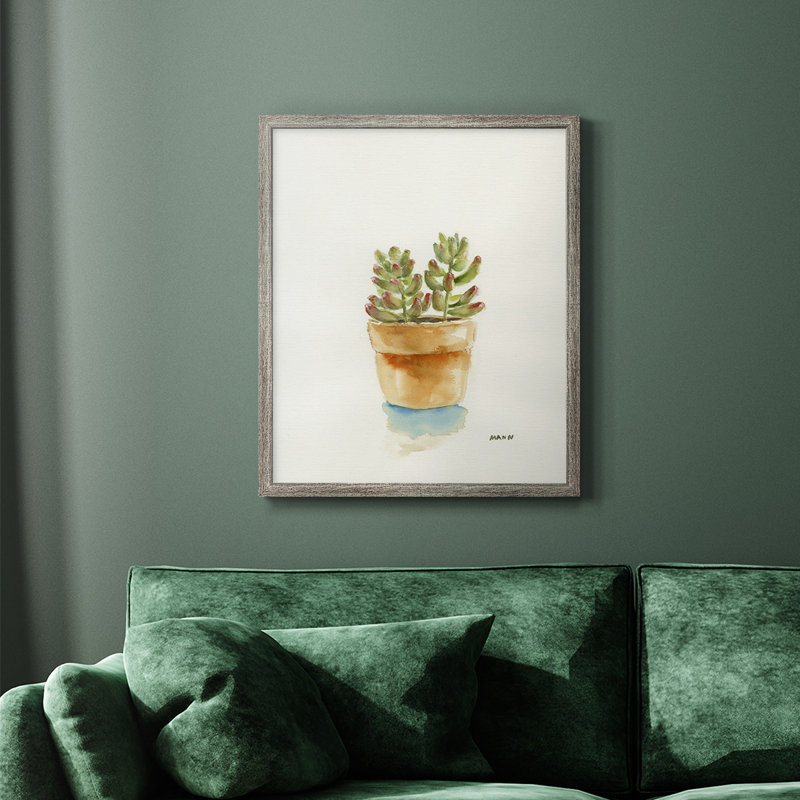 Toile encadrée Succulent III de qualité supérieure - prête à être accrochée, H 20 po x l 16 po, Argent patiné