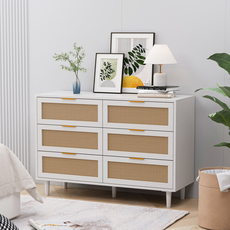 6-Drawer Rattan Storage Cabinet for Bedroom & Living Room