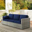 Canapé d'extérieur avec coussins, canapé de patio en rotin PE, bleu foncé