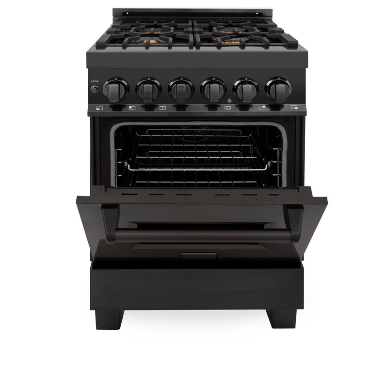 ZLINE 24" Legacy Dual Fuel Range w/ 4 Brass Burners & Oven in Black Stainless Steel