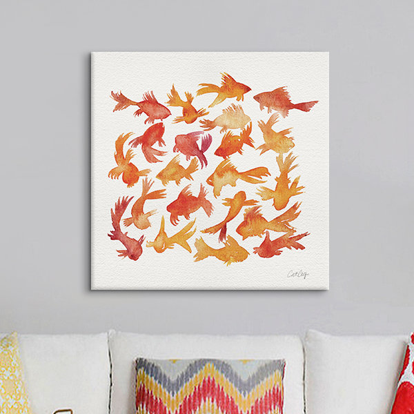 «Goldfish» - reproduction non encadrée, H 26 po x l 26 po x P 1,5 po, Toile avec cadre noir, Pas de tapis