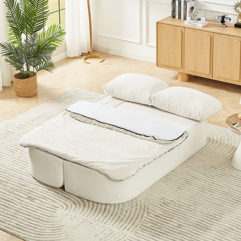 Canapé-lit pliant en tissu crème, futon convertible avec mousse à haute résilience, éponge et couverture en laine de soie, pour lit de chambre à coucher, ensemble de compression, coussin rembourré de 40,81 po de largeur, confortable