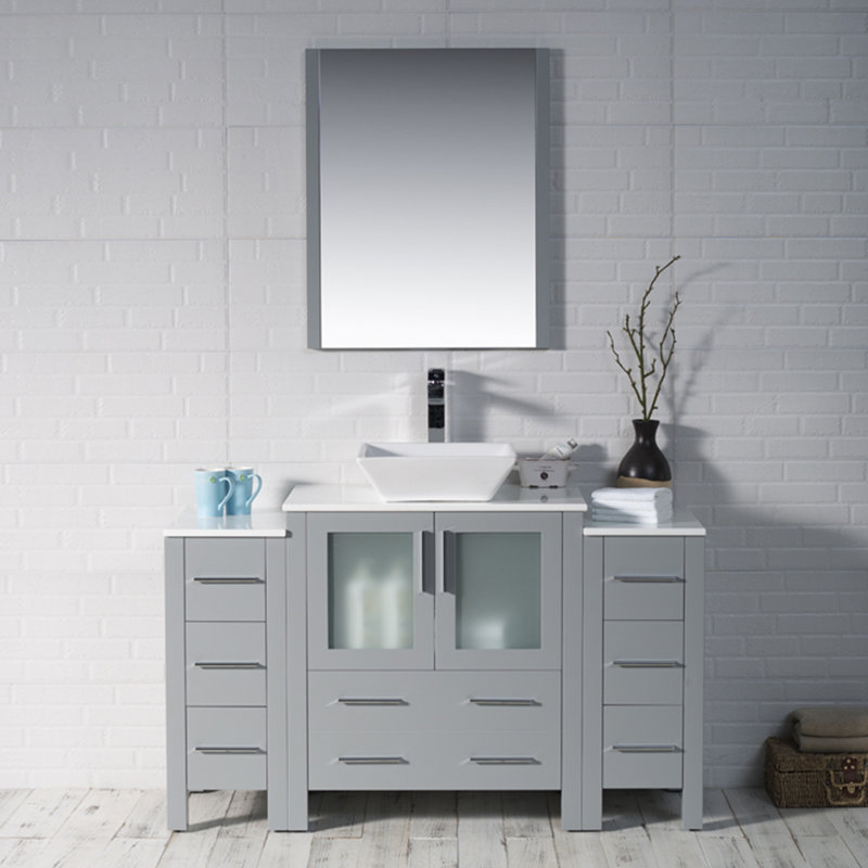 Mance 54.375'' Single Bathroom Vanity with Ceramic Top, Metal Gray