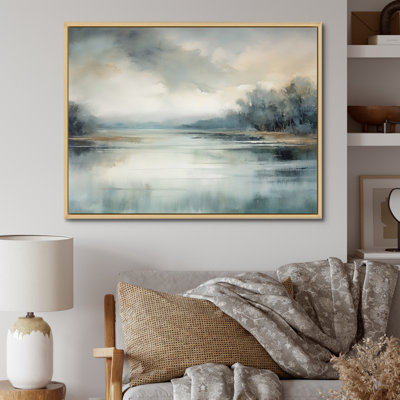 «Misty Lake Serenity Retro Watercolor I», reproduction sur toile