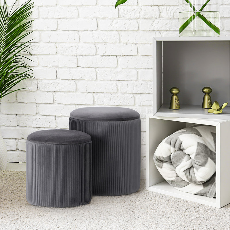 Ensemble de 2 tabourets de pieds ronds avec commode en velours pour table d'appoint rembourrée moderne, Gris