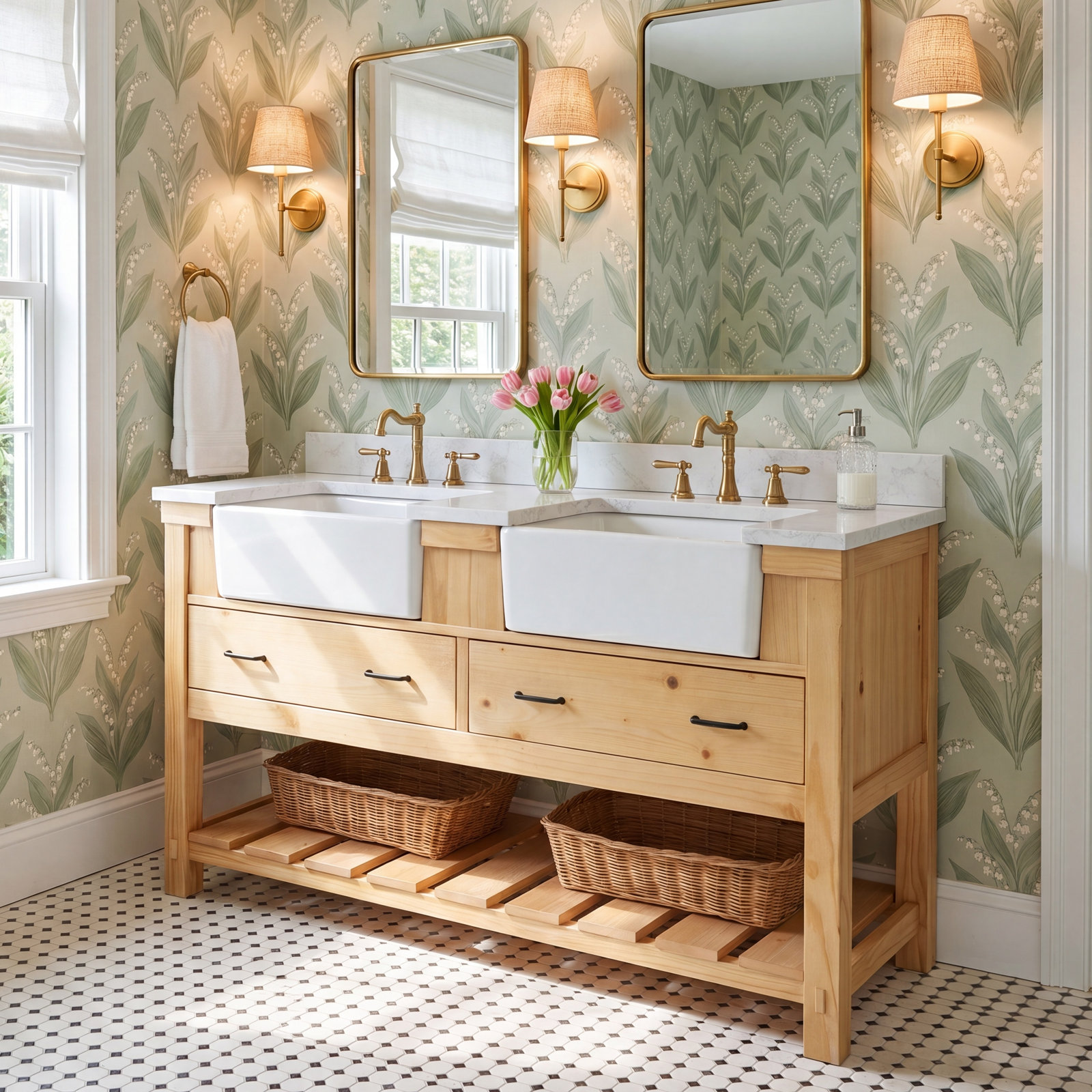 Hitton 60'' Double Bathroom Vanity, Drift Wood, Engineered Carrara