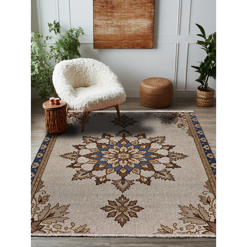 Tapis marocain beige en coton et polyester à imprimé numérique Madeline Collection, Tapis de couloir 2 pi 8 po x 8 pi 3 po