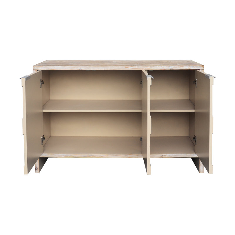 Buffet d'appoint 3 portes en bois Accent Bois naturel, tablettes réglables, rangement attrayant. Attrayant