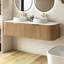 Meuble-lavabo de salle de bain à rebords incurvés pré-assemblés avec lavabo et tiroir en céramique, sans robinet, couleur grain de bois naturel