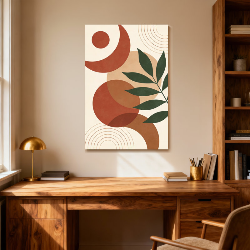 Abstrait, formes abstraites, feuilles, tons de terre, art sur toile