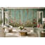 Papier peint mural vintage de style ferme, motif de fleurs sauvages et bois turquoise-737782304-737782310