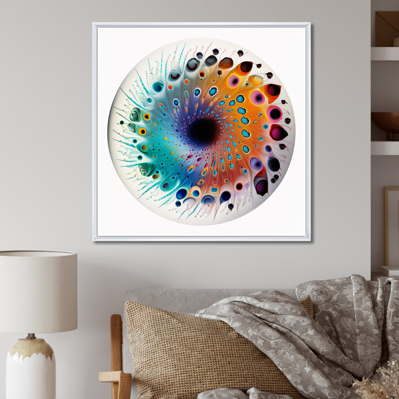 «Soft Coloured Cymatics Mandala» sur toile, Cadre flottant blanc, H 16 po x l 16 po x P 1 po