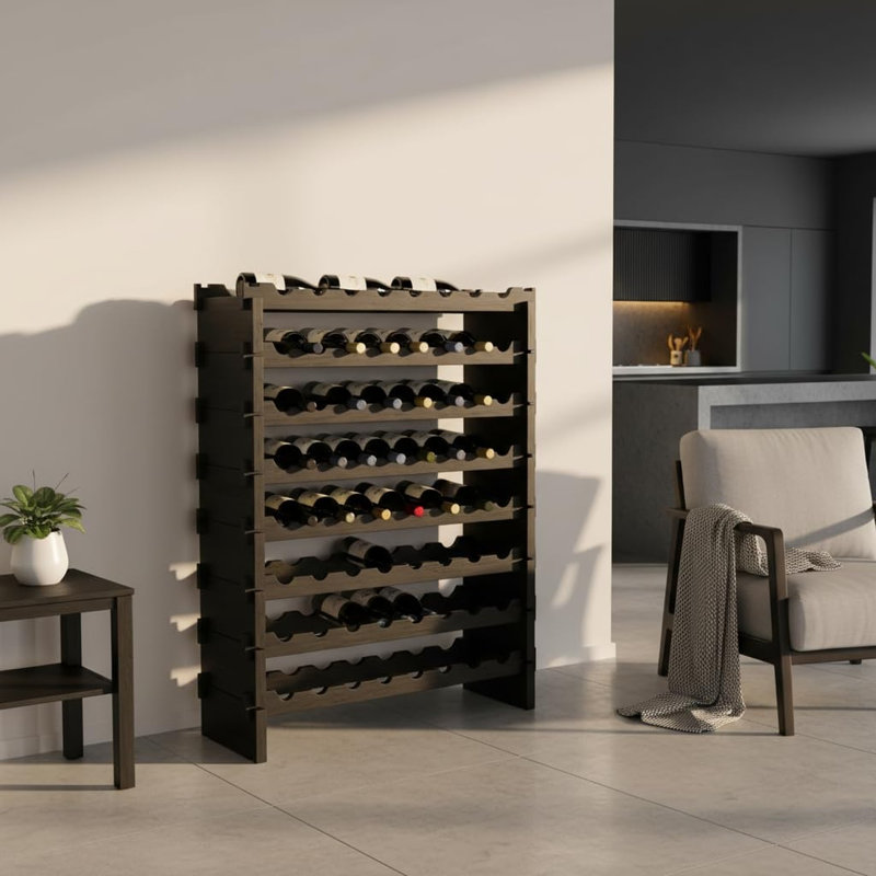 72 Bottle Wine Rack Stackable Bamboo Freestanding, Black