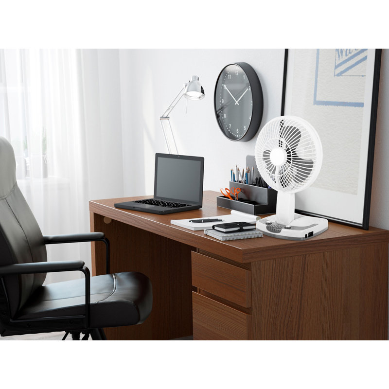 Ventilateur de bureau / mural technique avec lampe de travail à DEL et sortie USB Powerbank intégrée