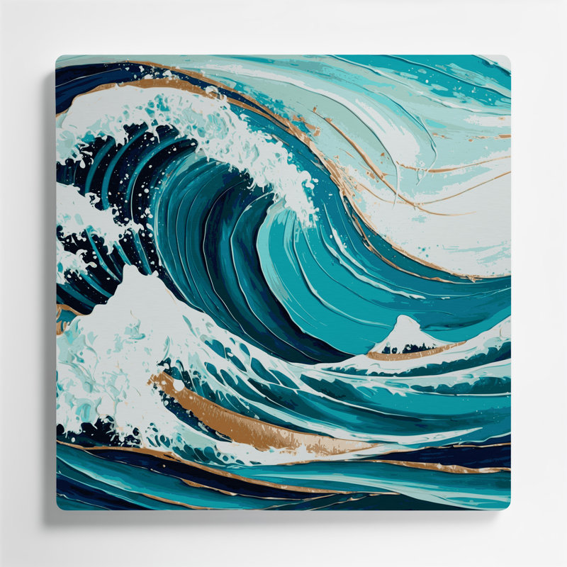 «Hawaiian Abstract Waves», art mural en métal bleu, H 8 po x l 8 po